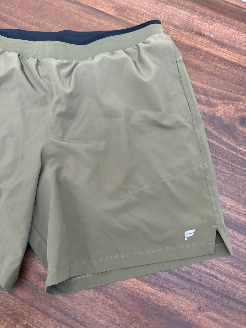 Fabletics Olive Green Men's Athletic Shorts with Black Waistband